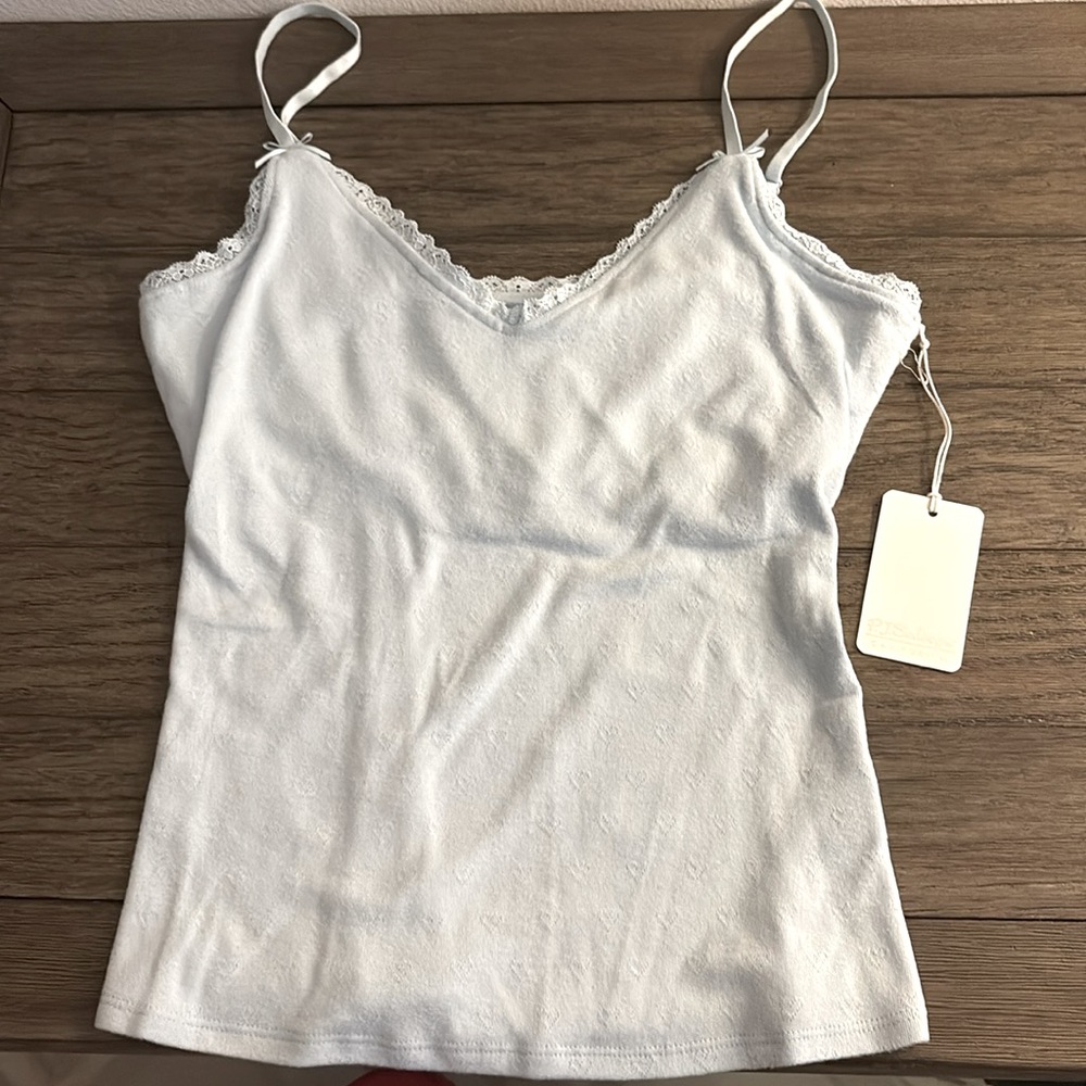NWT [PJ Salvage] Pointelle Hearts Soft Lace Fitted Cami, Blue Haze Women’s Small - Picture 6 of 15